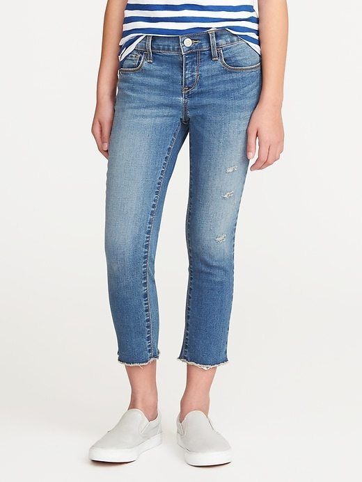 View large product image 1 of 3. Distressed Raw-Edge Skinny Ankle Jeans for Girls