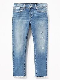 View large product image 3 of 3. Distressed Raw-Edge Skinny Ankle Jeans for Girls