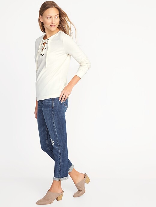 Image number 3 showing, Relaxed Lace-Up French-Terry Sweatshirt for Women