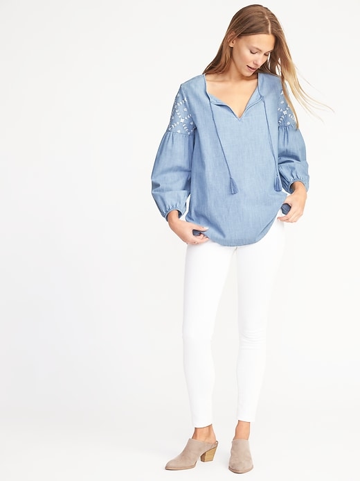 Image number 3 showing, Tassel-Tie Chambray Tunic for Women