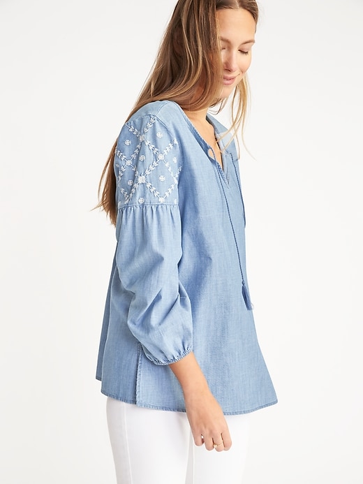 Tassel-Tie Chambray Tunic for Women | Old Navy