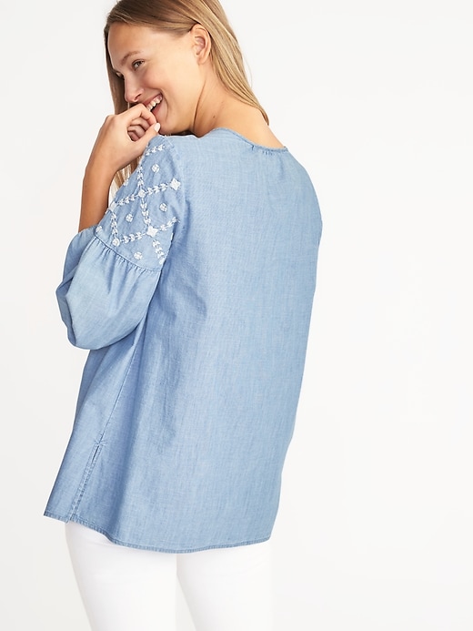 Image number 2 showing, Tassel-Tie Chambray Tunic for Women