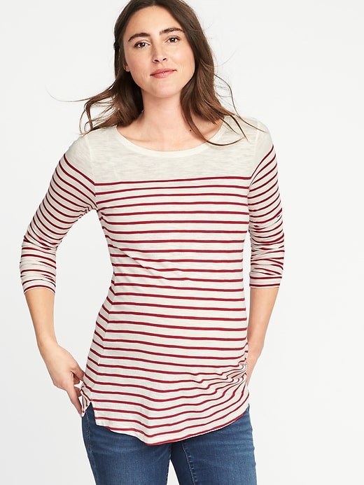 View large product image 1 of 1. Maternity Relaxed Striped Boat-Neck Tee