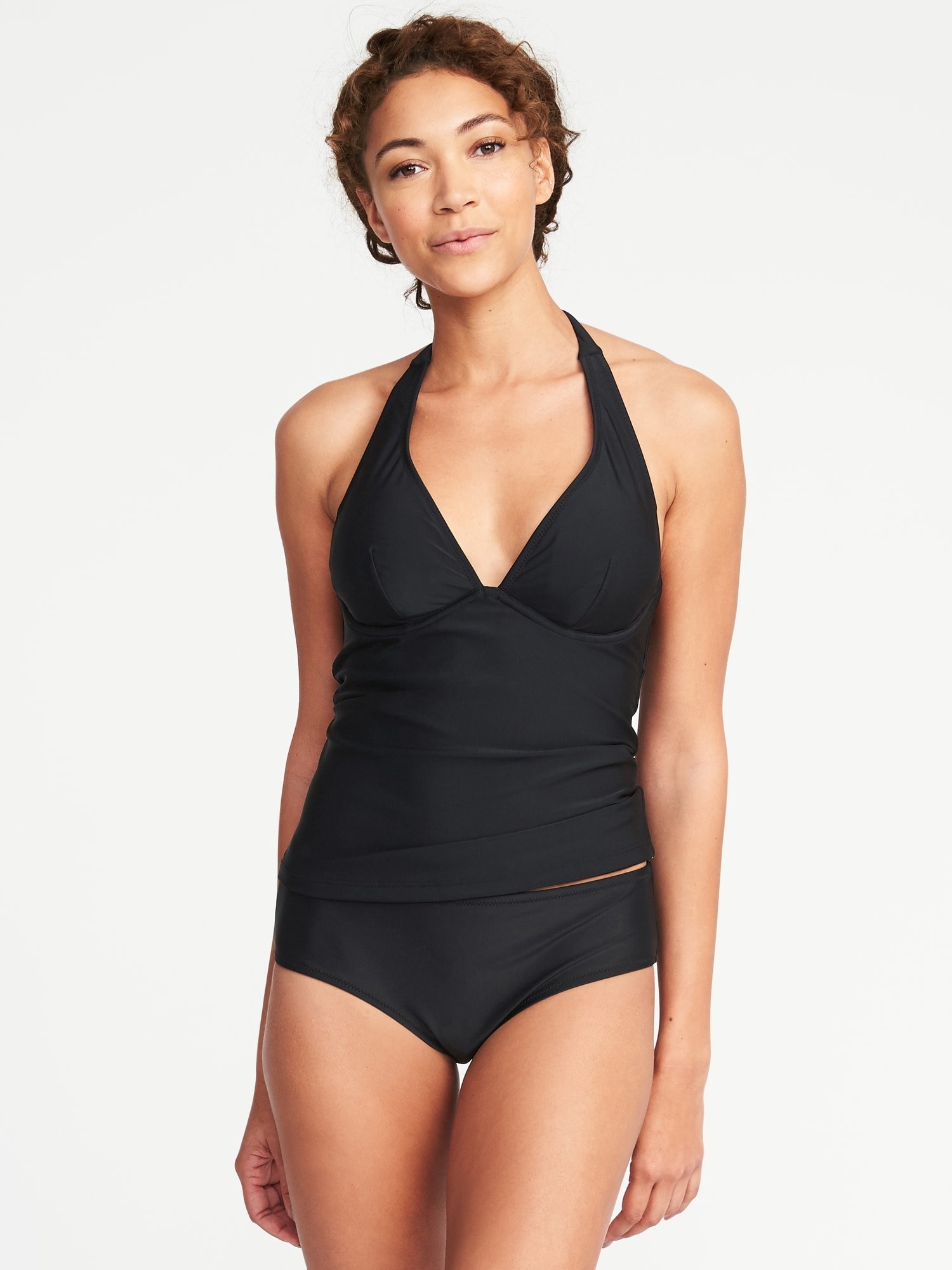 Women V Neck Tankini Set Halter Two Piece Swimsuits Ruched Tummy Control Bathing  Suit Slimming Plus Size Girls Swimwear 