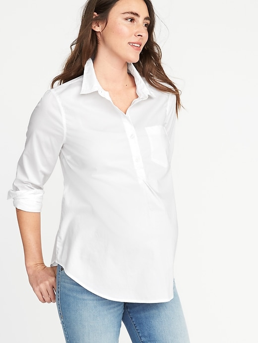 Image number 4 showing, Maternity Classic White Popover Shirt