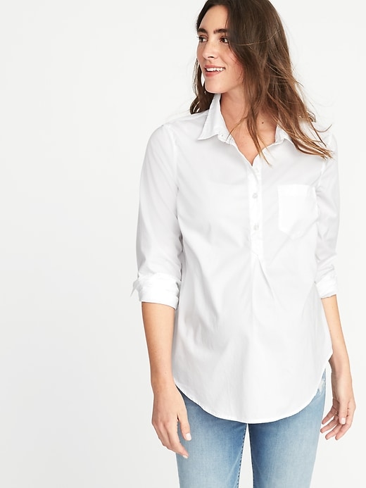 Image number 1 showing, Maternity Classic White Popover Shirt