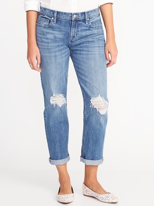 View large product image 1 of 3. Distressed Boyfriend Straight Jeans for Women