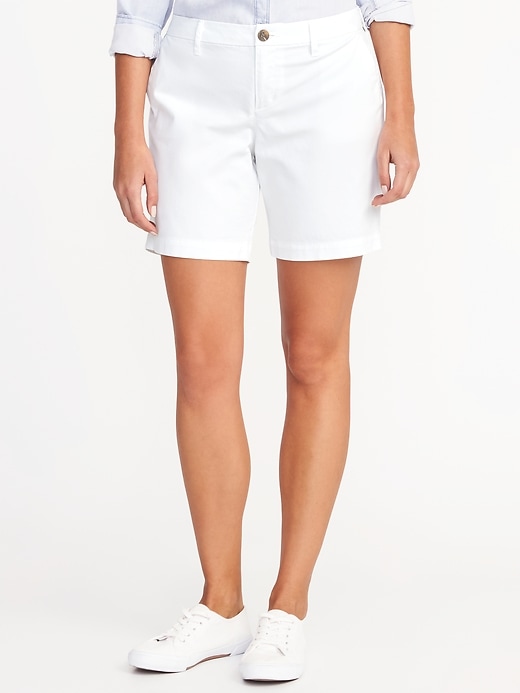 View large product image 1 of 3. Mid-Rise Everyday White Shorts For Women - 7 inch inseam