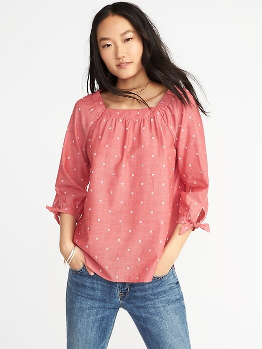 Image number 1 showing, Relaxed Square-Neck Clip-Dot Top for Women