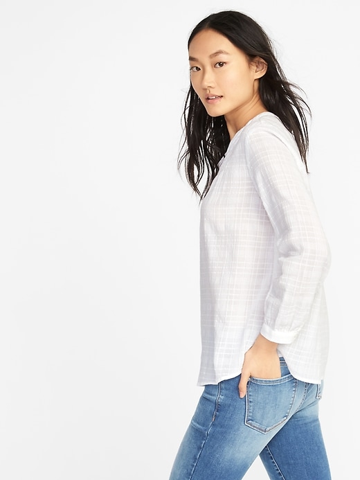 Image number 2 showing, Relaxed Dobby-Windowpane Popover Shirt for Women