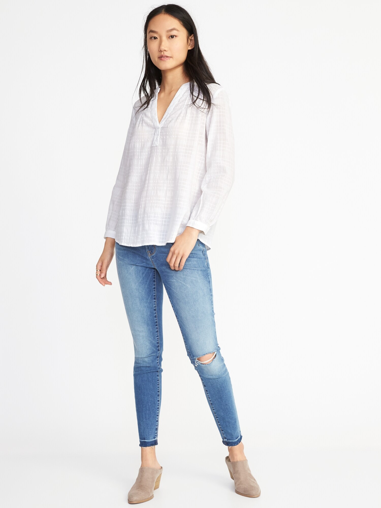 Relaxed Dobby-Windowpane Popover Shirt for Women | Old Navy