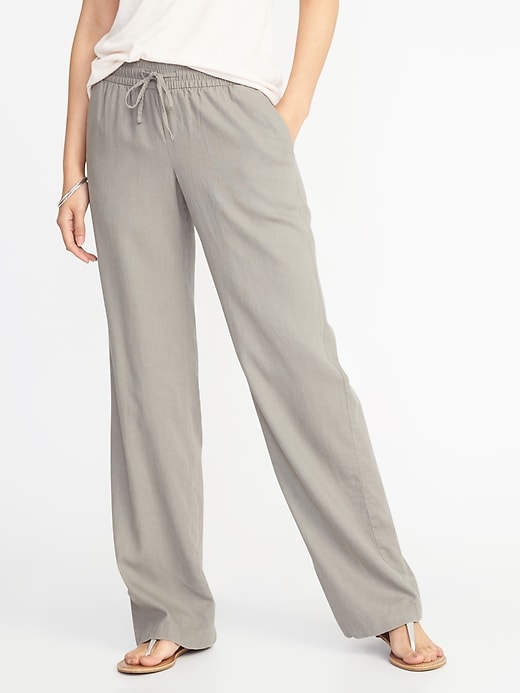 View large product image 1 of 2. Mid-Rise Soft Wide-Leg Linen-Blend Pants for Women