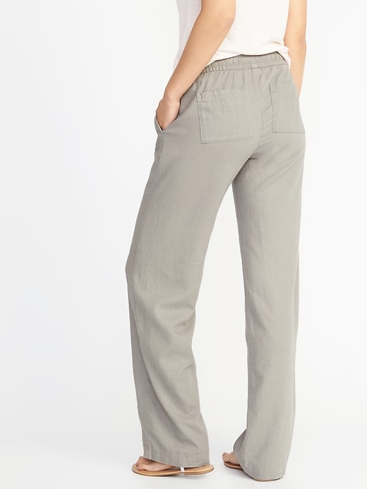 View large product image 2 of 2. Mid-Rise Soft Wide-Leg Linen-Blend Pants for Women