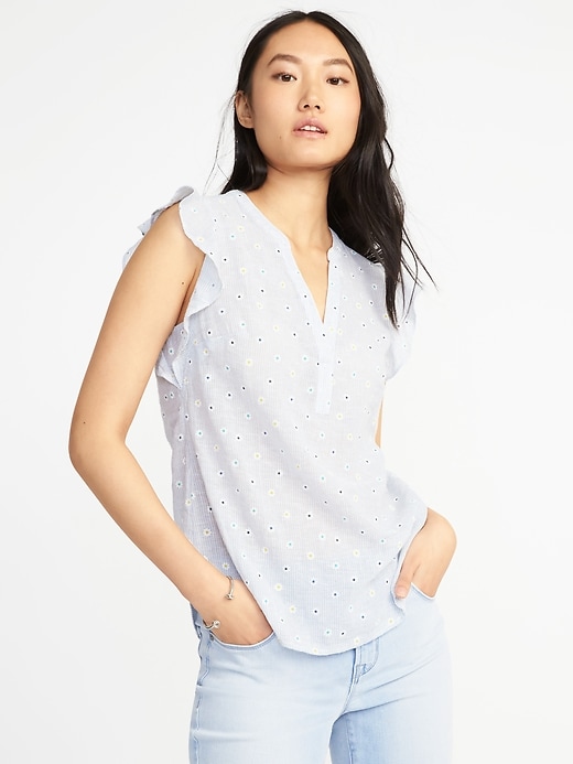 Image number 1 showing, Sleeveless Daisy-Print Linen-Blend Top for Women