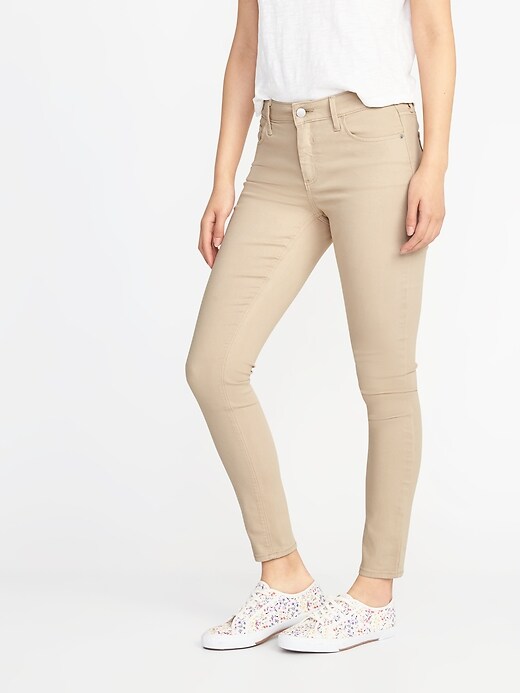 View large product image 1 of 3. Mid-Rise Beige Super Skinny Rockstar Jeans for Women