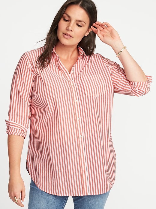 View large product image 1 of 1. Classic Plus-Size No-Peek Striped Tunic