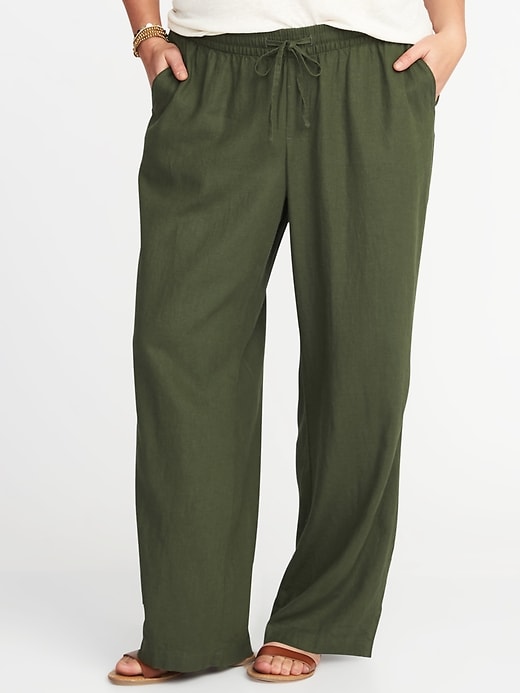 View large product image 1 of 1. Plus-Size Linen-Blend Wide-Leg Soft Pants