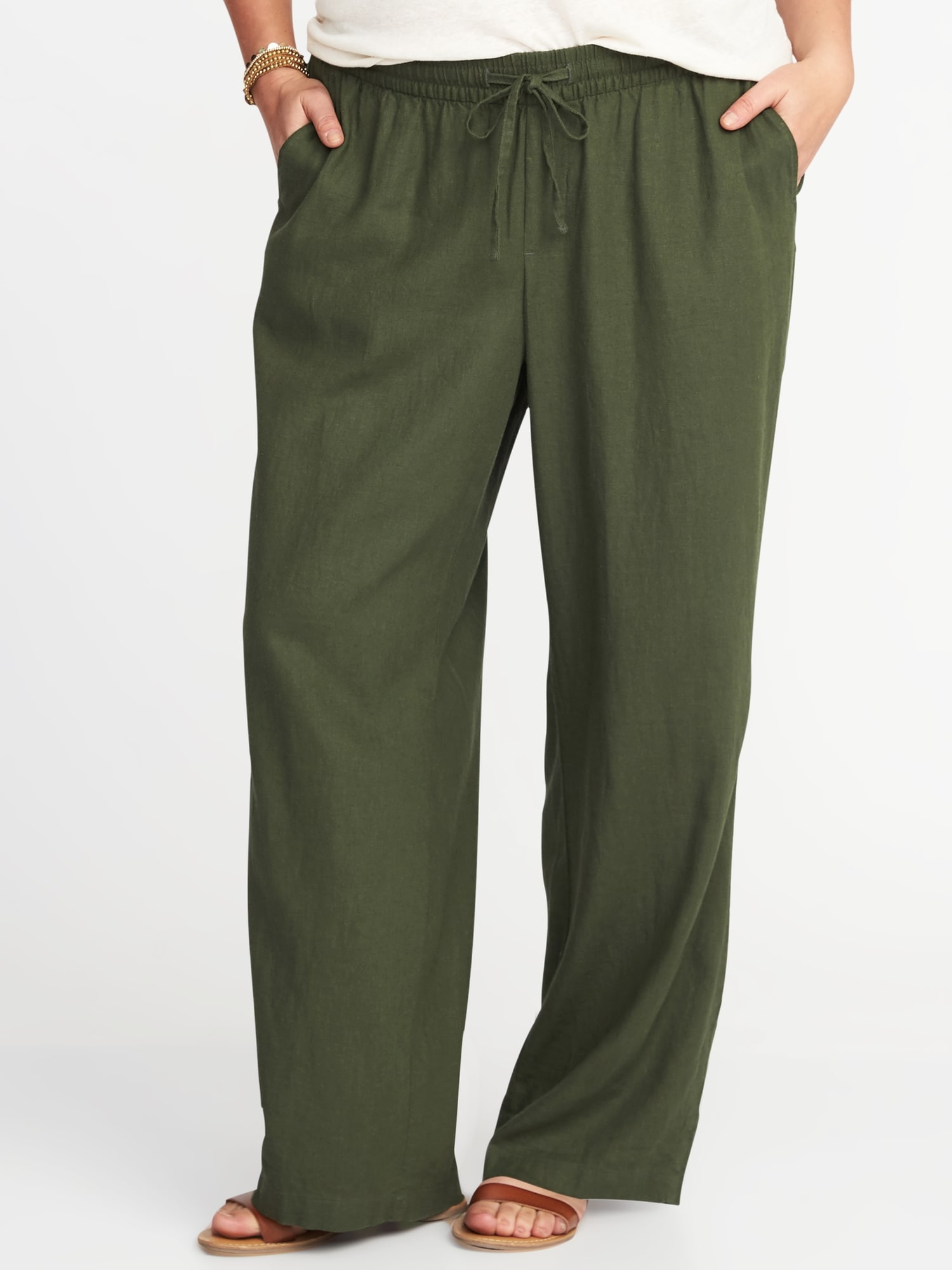 Plus-Size Linen-Blend Wide-Leg Soft Pants | Old Navy