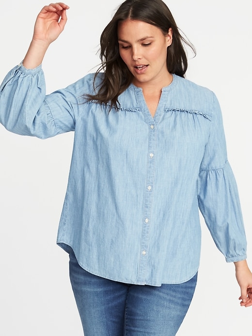 Image number 1 showing, Plus-Size Chambray Shirt