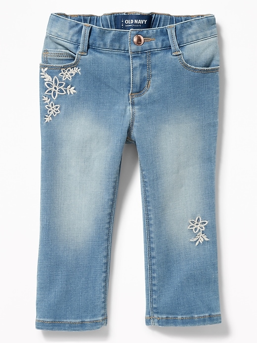 View large product image 1 of 2. Floral-Embroidered Jeans for Toddler Girls