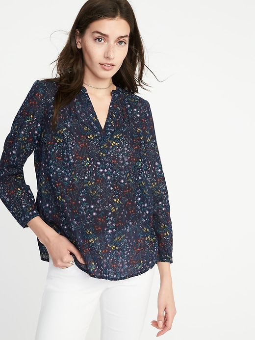 Relaxed Linen-Blend Floral-Print Top for Women | Old Navy