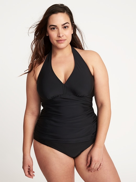 View large product image 1 of 1. Plus-Size Halter Tankini Top