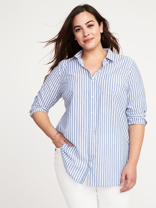 Image number 1 showing, Classic Plus-Size No-Peek Striped Tunic