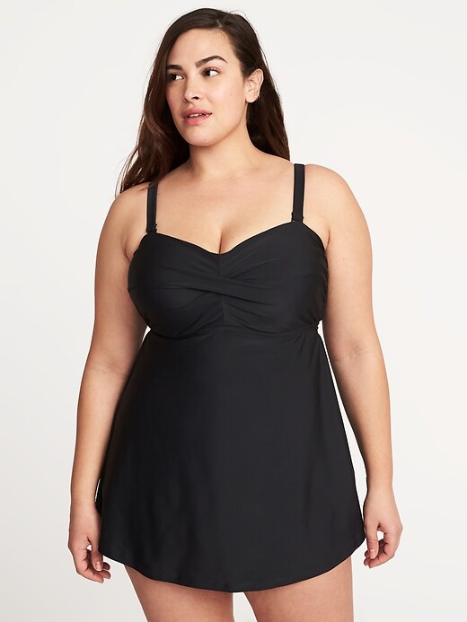 View large product image 1 of 1. Smooth & Slim Plus-Size Bandeau Swim Dress