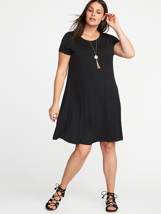 View large product image 1 of 1. Short-Sleeve Plus-Size Jersey-Knit Swing Dress