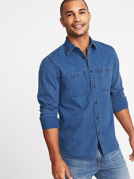 View large product image 1 of 1. Regular-Fit Double-Pocket Denim Shirt