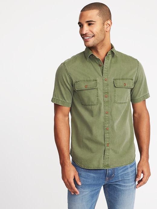 View large product image 1 of 1. Slim-Fit Garment-Dyed Utility Shirt