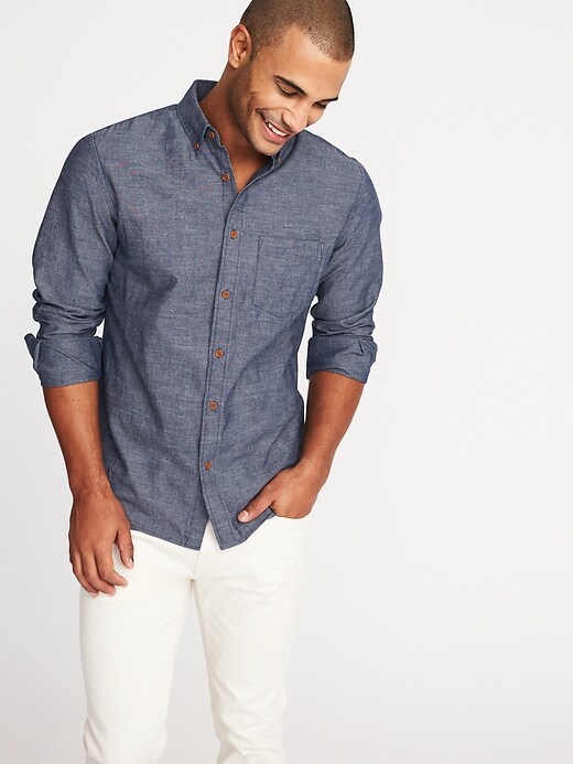 Image number 1 showing, Slim-Fit Linen-Blend Chambray Shirt
