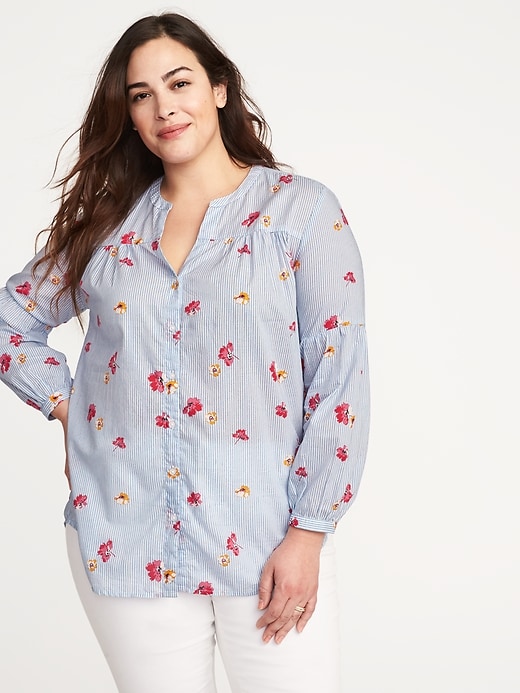 Image number 1 showing, Plus-Size Button-Front Striped Shirt