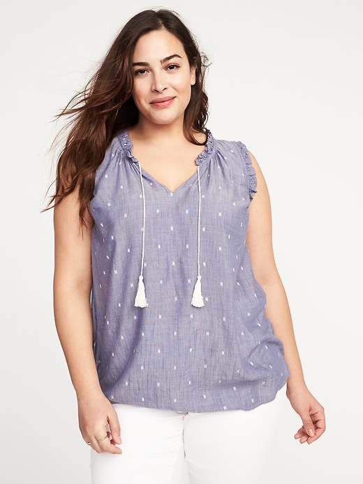 Image number 1 showing, Plus-Size Sleeveless Tassel-Tie Top