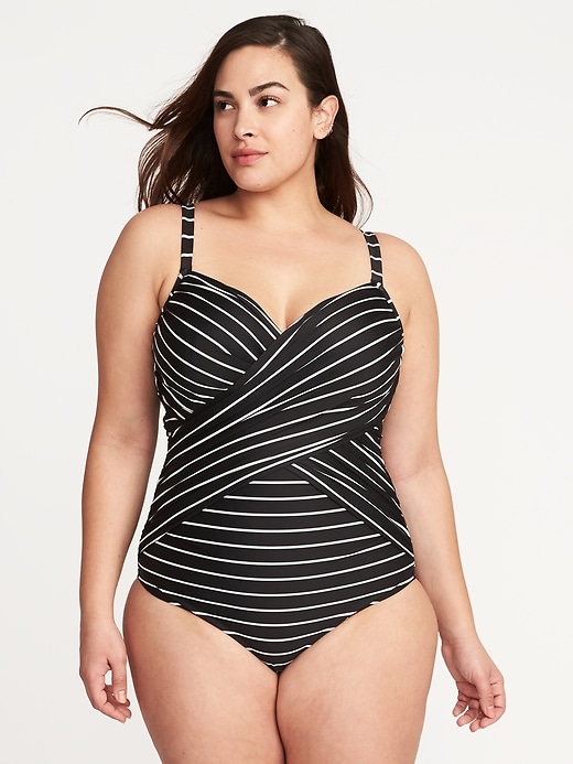 Image number 1 showing, Secret-Slim Plus-Size Wrap-Front Underwire Swimsuit