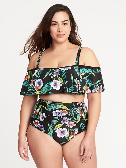 Image number 1 showing, Plus-Size Ruffled Off-the-Shoulder Bandeau Swim Top