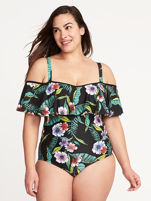 Plus Size Ruffled Off the Shoulder Swimsuit Old Navy