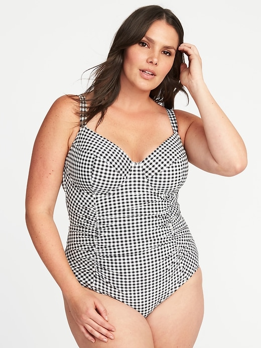 View large product image 1 of 1. Secret-Slim Plus-Size Underwire Swimsuit