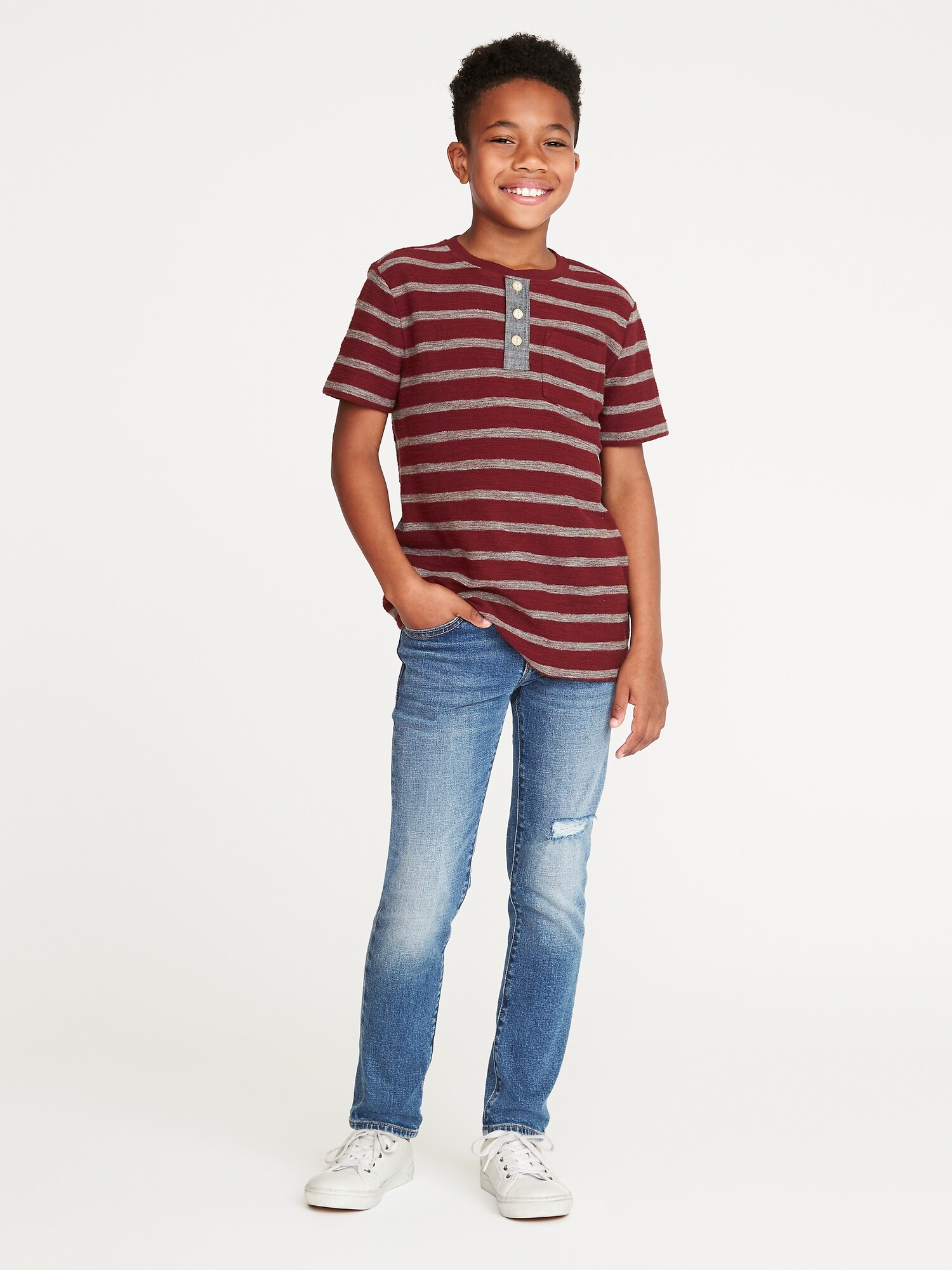 Striped Textured-Jacquard Henley For Boys | Old Navy