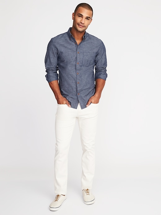 Image number 3 showing, Slim-Fit Linen-Blend Chambray Shirt