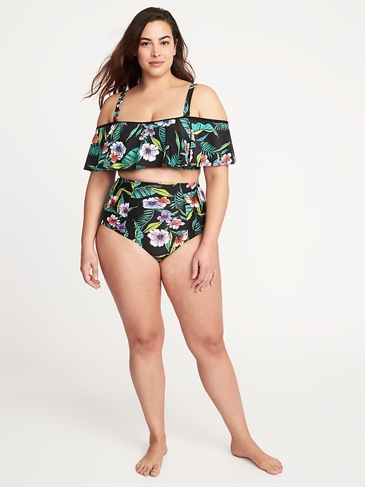 Image number 3 showing, Plus-Size Ruffled Off-the-Shoulder Bandeau Swim Top