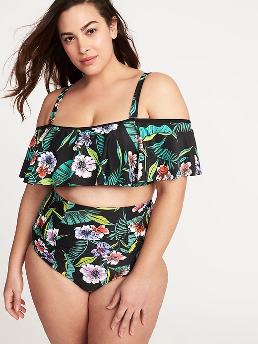 Image number 4 showing, Plus-Size Ruffled Off-the-Shoulder Bandeau Swim Top