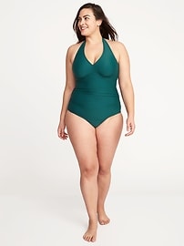 Secret-Slim Plus-Size Halter Swim Dress