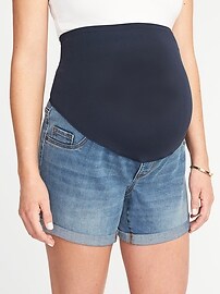 View large product image 3 of 3. Maternity Full Panel Cuffed Denim Shorts (5")