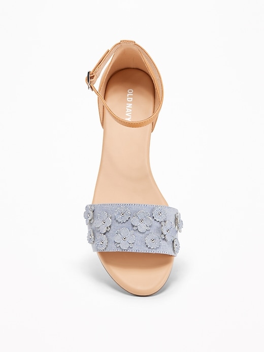 Image number 3 showing, Flower-Applique Chambray Sandals for Women