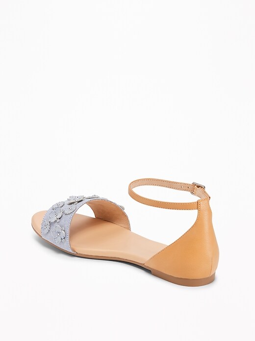 Image number 4 showing, Flower-Applique Chambray Sandals for Women