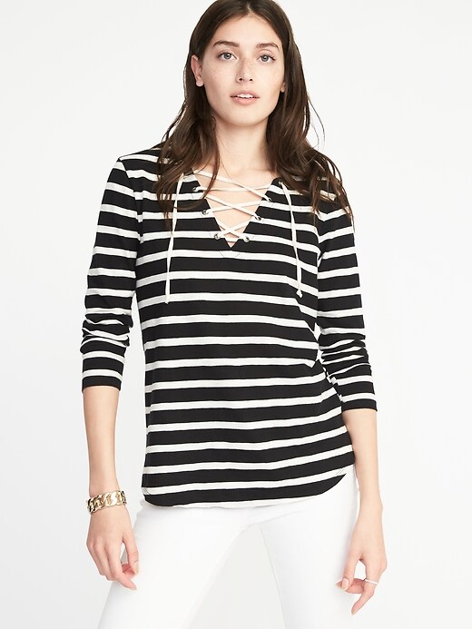 View large product image 1 of 1. Relaxed Lace-Up Mariner-Knit Top for Women