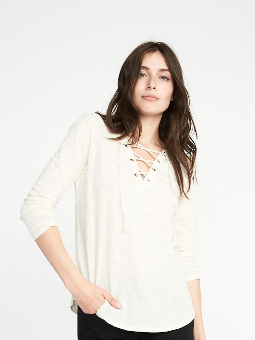 Image number 4 showing, Relaxed Lace-Up Mariner-Knit Top for Women