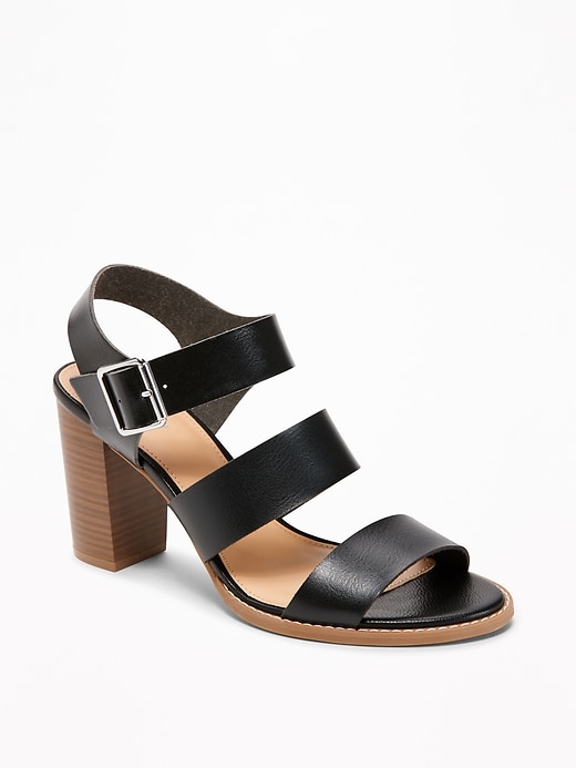 View large product image 1 of 1. Three-Strap Block-Heel Sandals for Women