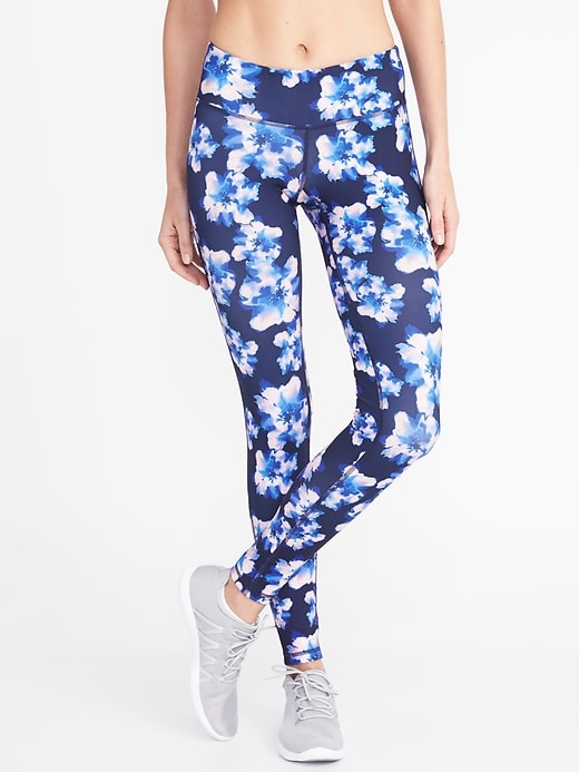 View large product image 1 of 2. Mid-Rise Floral-Print Compression Leggings for Women